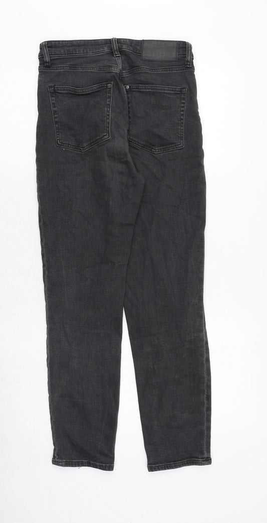 H&M Womens Black Cotton Straight Jeans Size 8 Regular Button