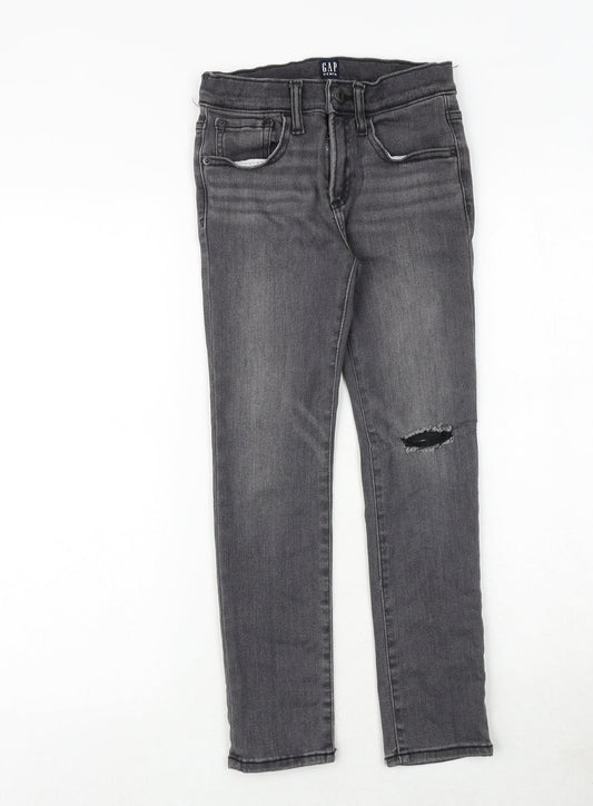 Gap Girls Grey Cotton Skinny Jeans Size 8 Years Regular Zip - Distressed