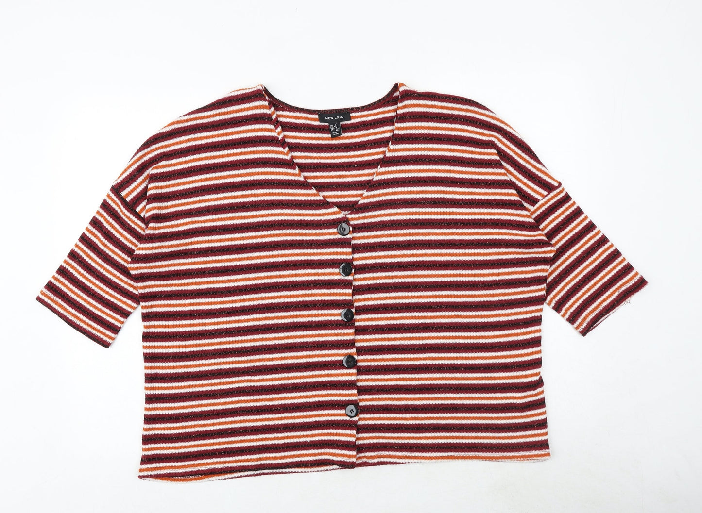 New Look Womens Multicoloured V-Neck Striped Polyester Cardigan Jumper Size L