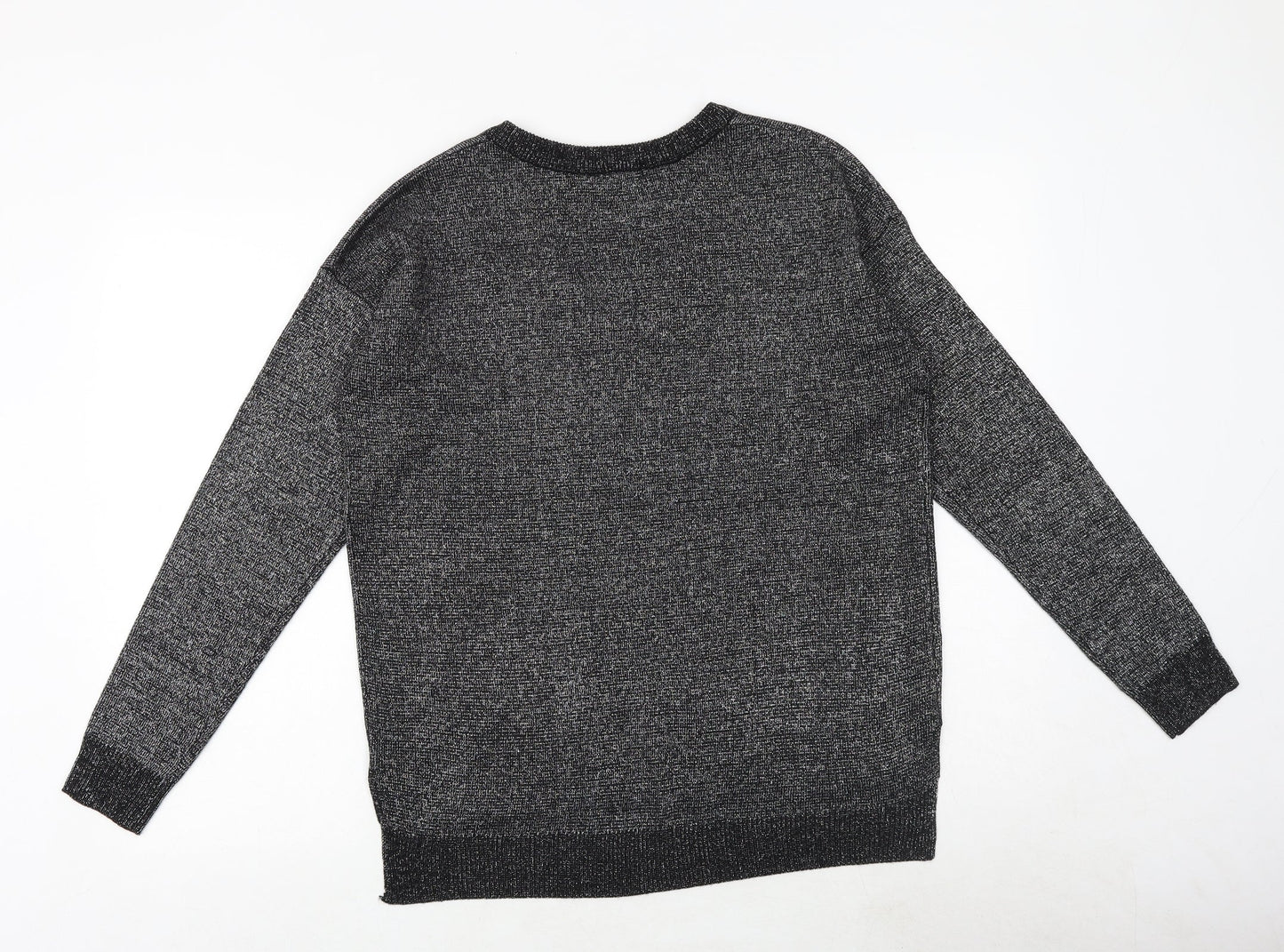 Brave Soul Womens Black V-Neck Geometric Acrylic Pullover Jumper Size 12