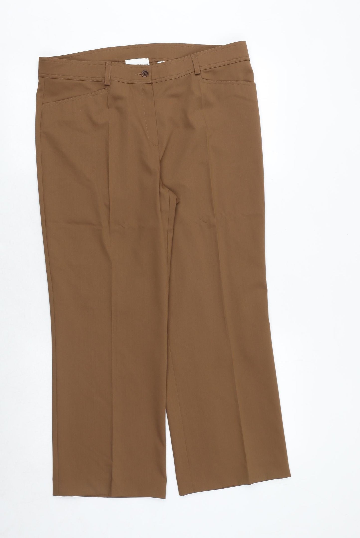 FRANK WALDER Womens Brown Polyester Trousers Size 16 Regular Zip