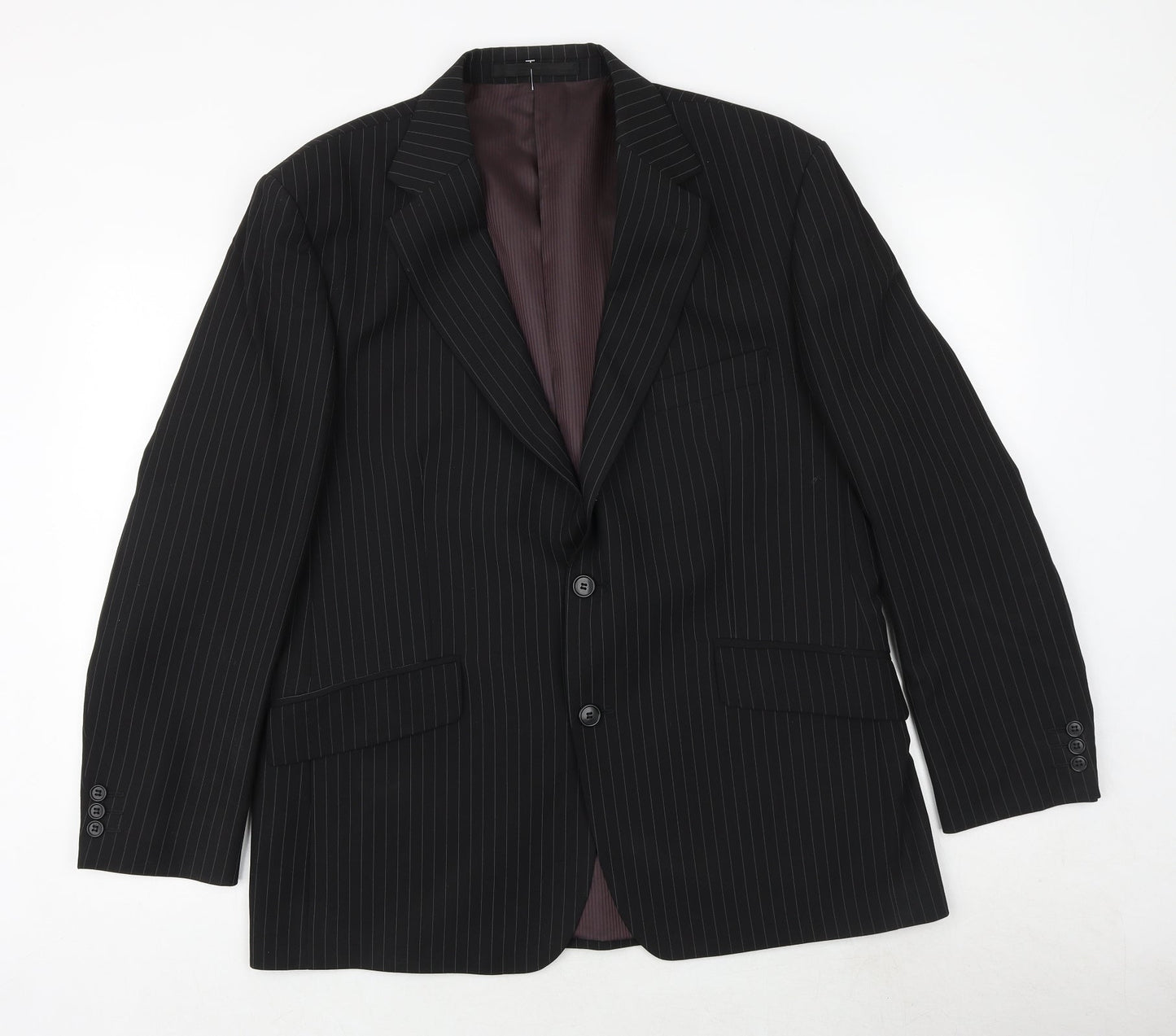 Marks and Spencer Mens Black Striped Polyester Jacket Suit Size 42 Regular