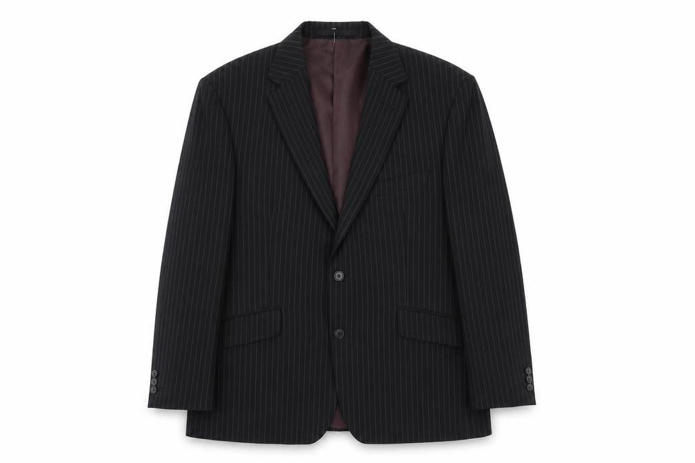 Marks and Spencer Mens Black Striped Polyester Jacket Suit Size 42 Regular