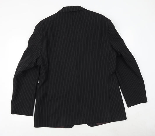 Marks and Spencer Mens Black Striped Polyester Jacket Suit Size 42 Regular