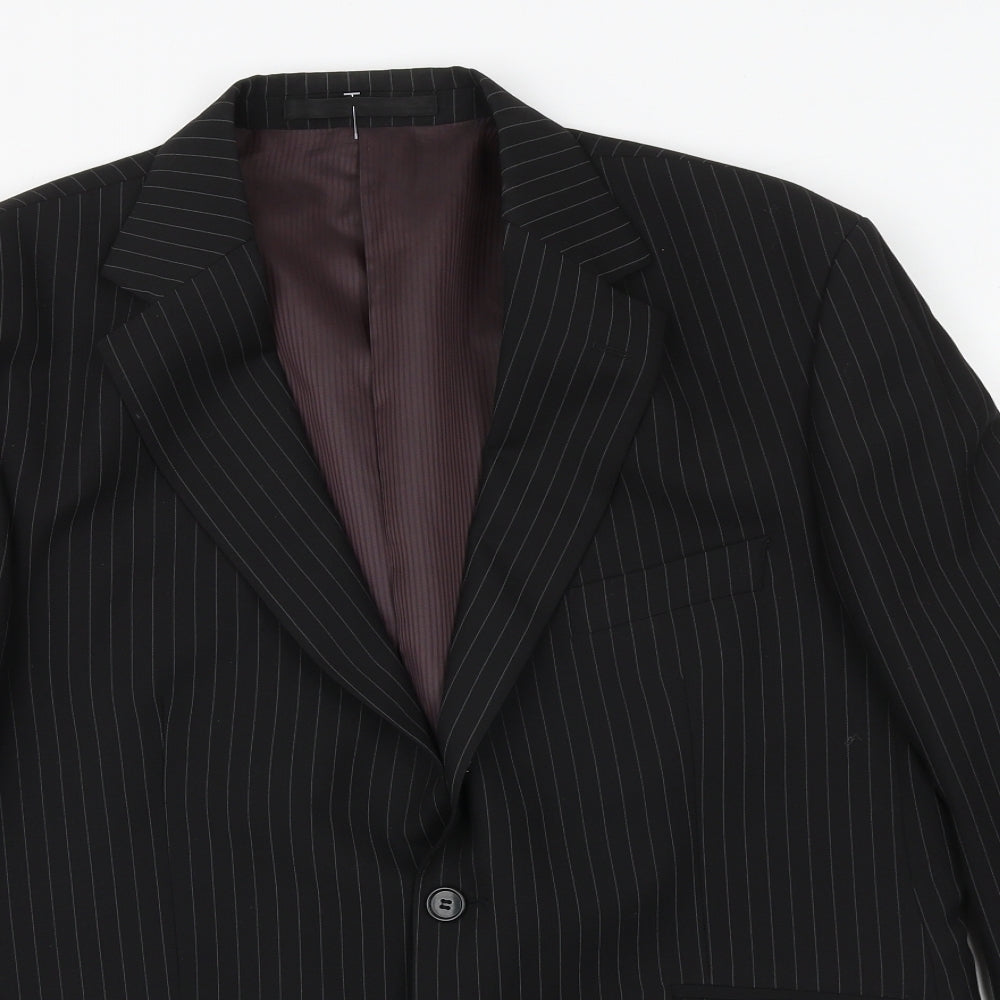 Marks and Spencer Mens Black Striped Polyester Jacket Suit Size 42 Regular