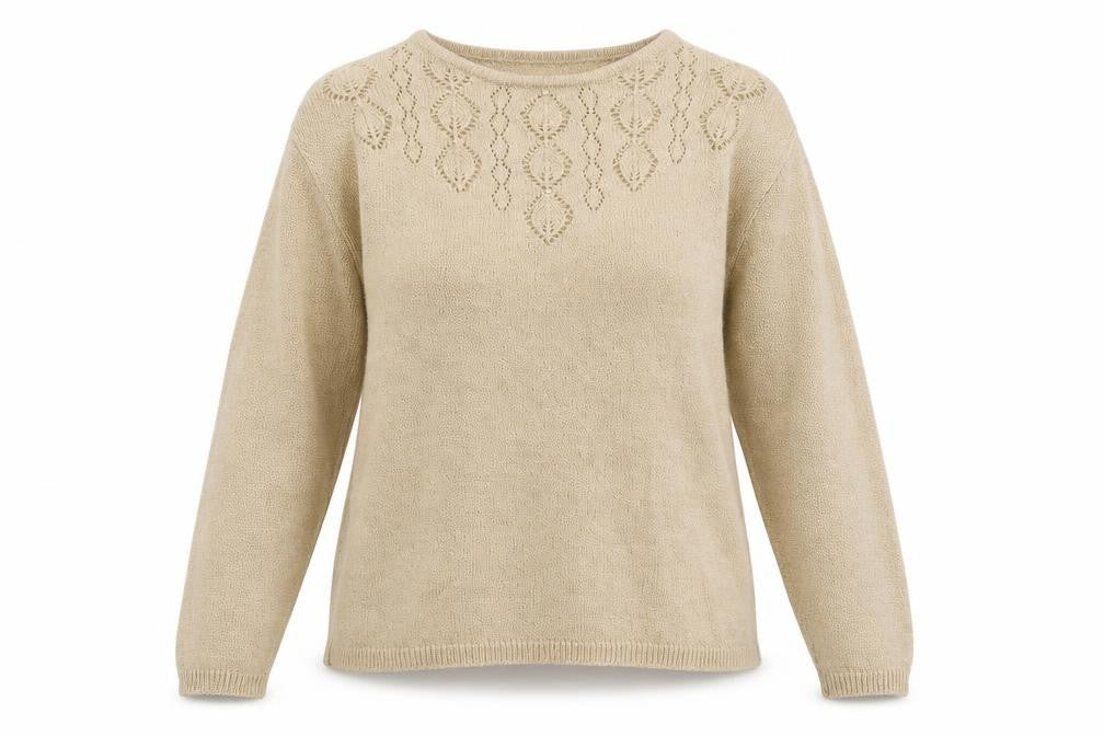 Bonmarché Womens Beige Round Neck Acrylic Pullover Jumper Size M