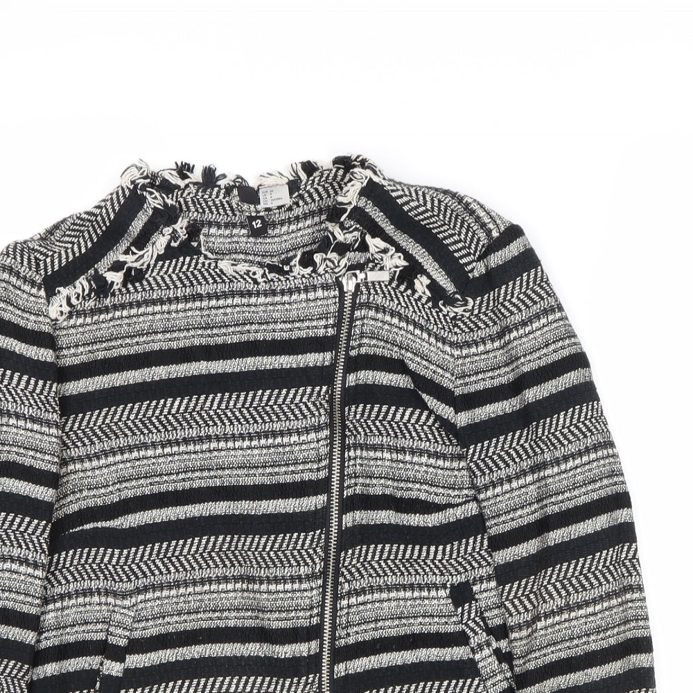 Divided by H&M Womens Multicoloured Striped Biker Jacket Size 12 Zip