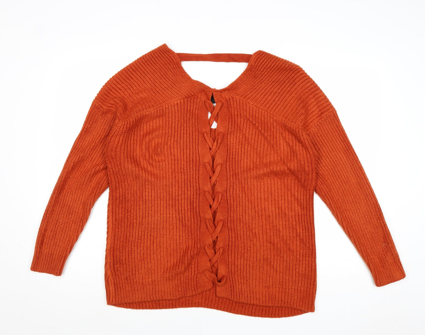 New Look Womens Orange V-Neck Aramid Pullover Jumper Size S