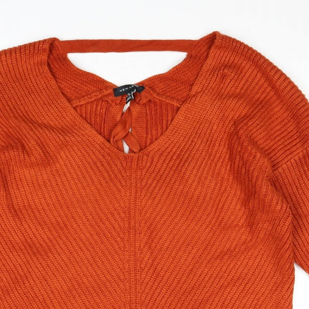 New Look Womens Orange V-Neck Aramid Pullover Jumper Size S