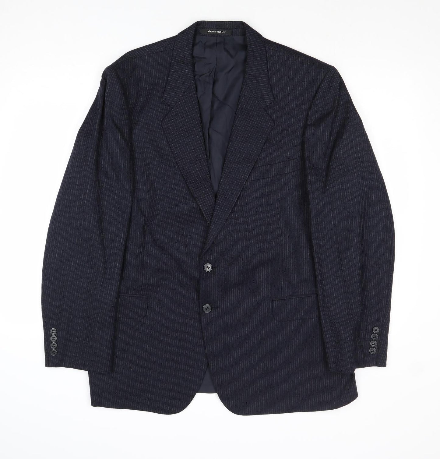 St Michael Mens Blue Striped Wool Jacket Suit Jacket Size 44 Regular