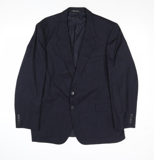 St Michael Mens Blue Striped Wool Jacket Suit Jacket Size 44 Regular