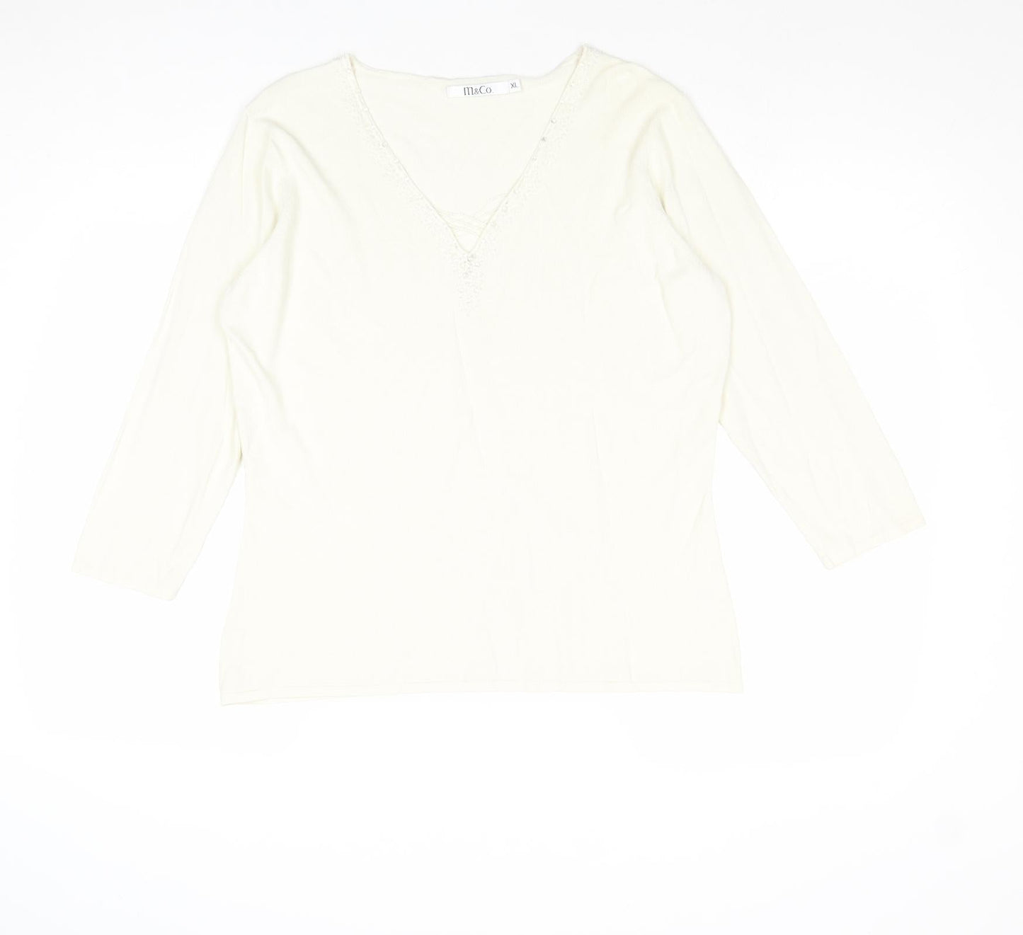 M&Co Womens Ivory V-Neck Viscose Pullover Jumper Size XL