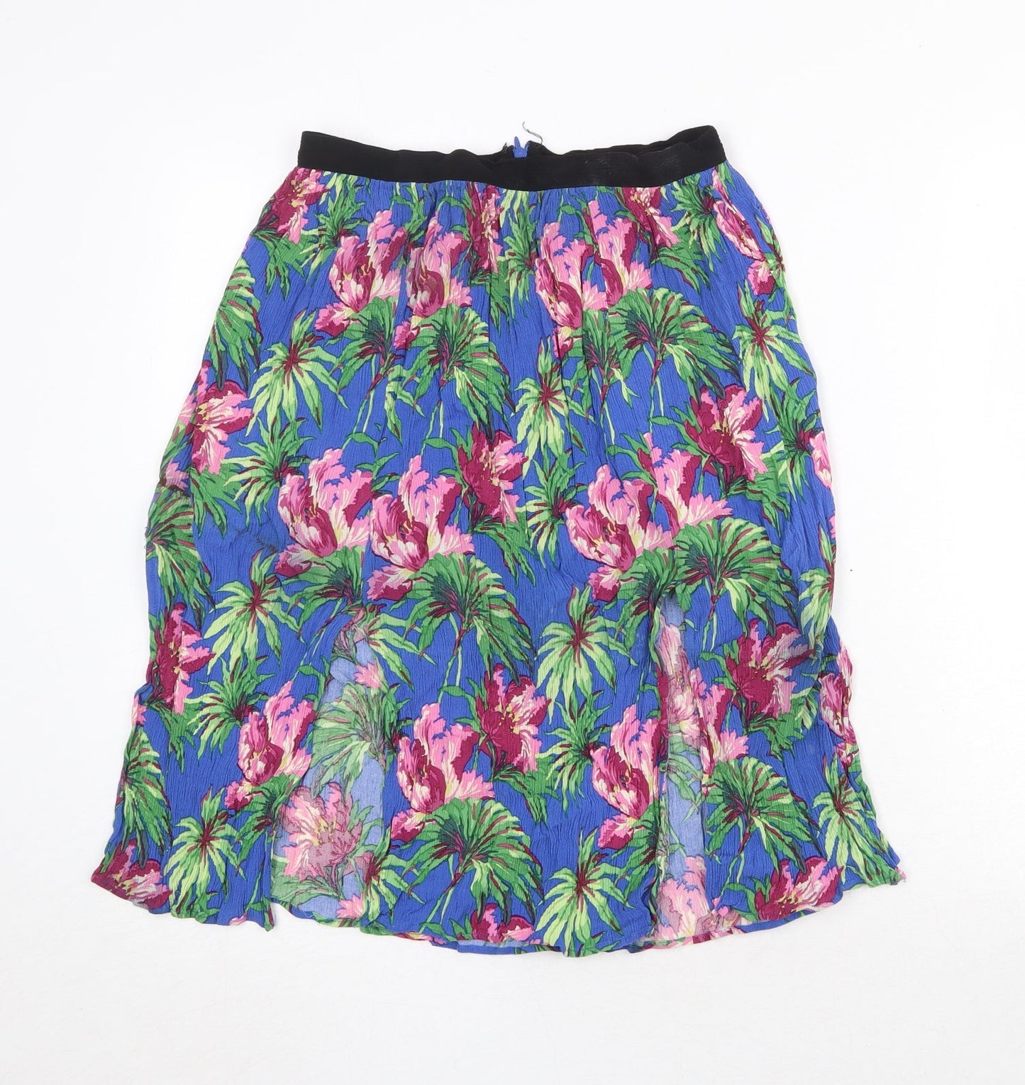 Topshop Womens Blue Floral Viscose Swing Skirt Size 10 Zip