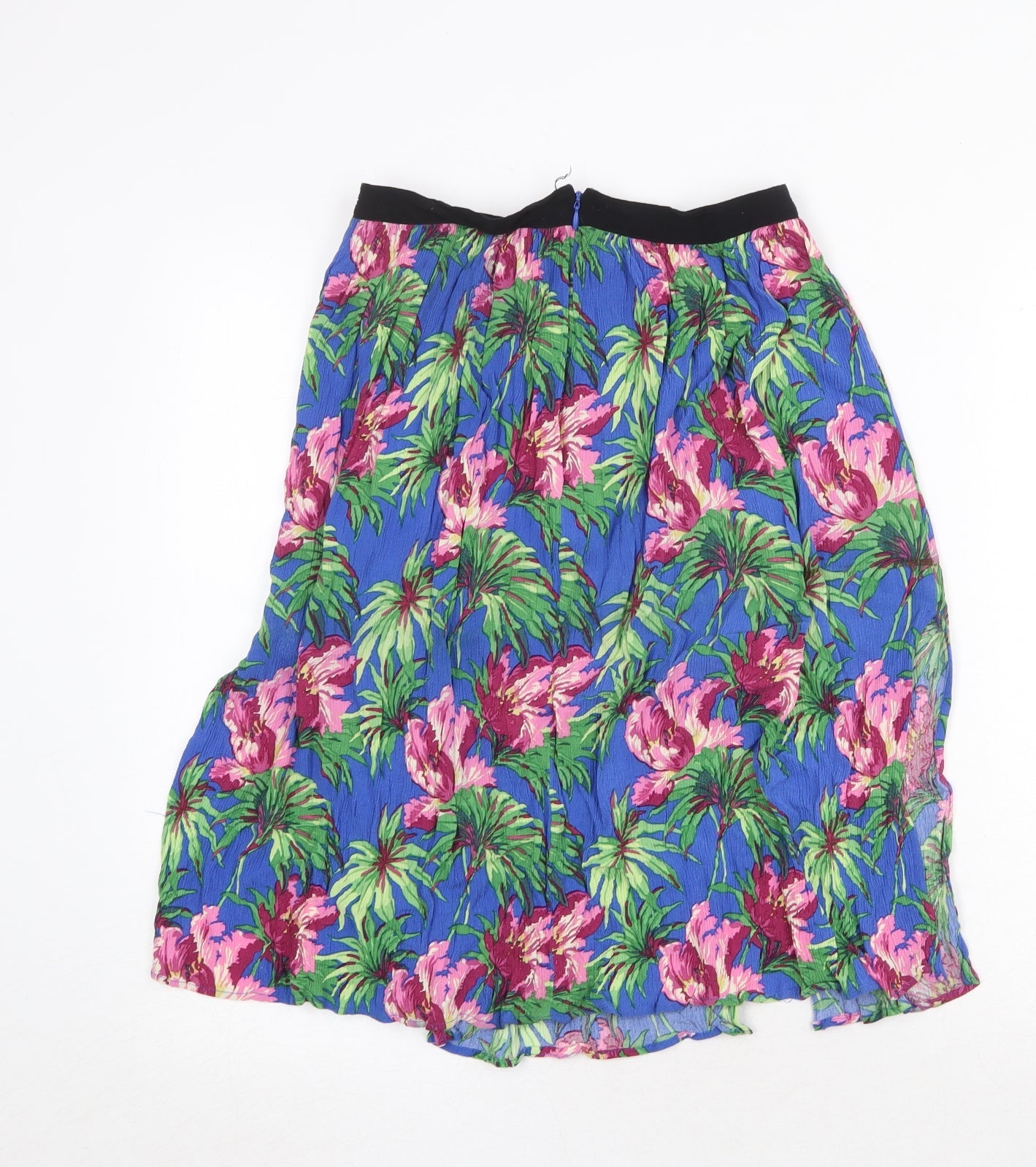 Topshop Womens Blue Floral Viscose Swing Skirt Size 10 Zip