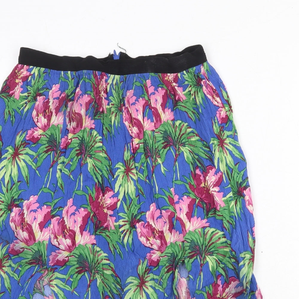 Topshop Womens Blue Floral Viscose Swing Skirt Size 10 Zip