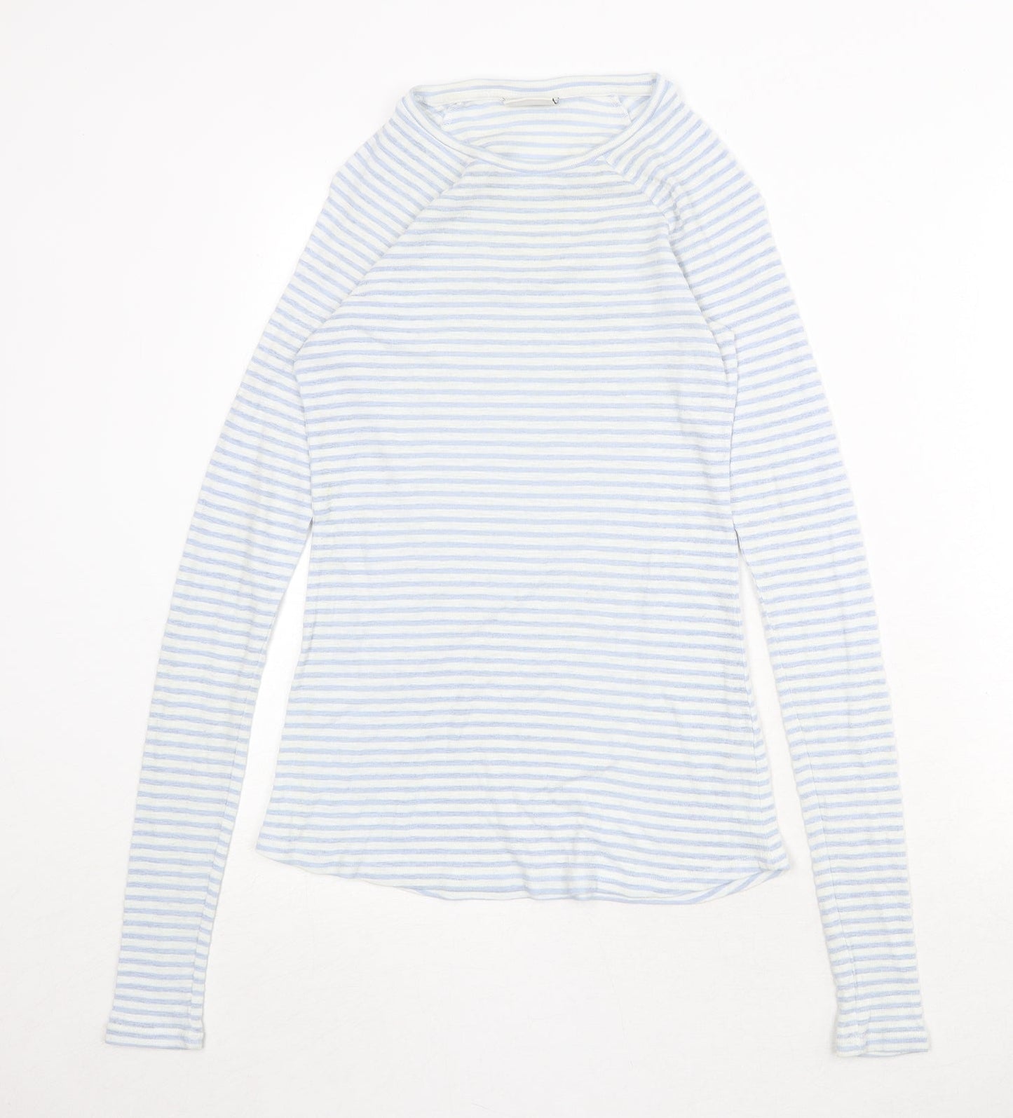 MTWTFSS Weekday Womens Blue Striped Cotton Basic T-Shirt Size S Round Neck