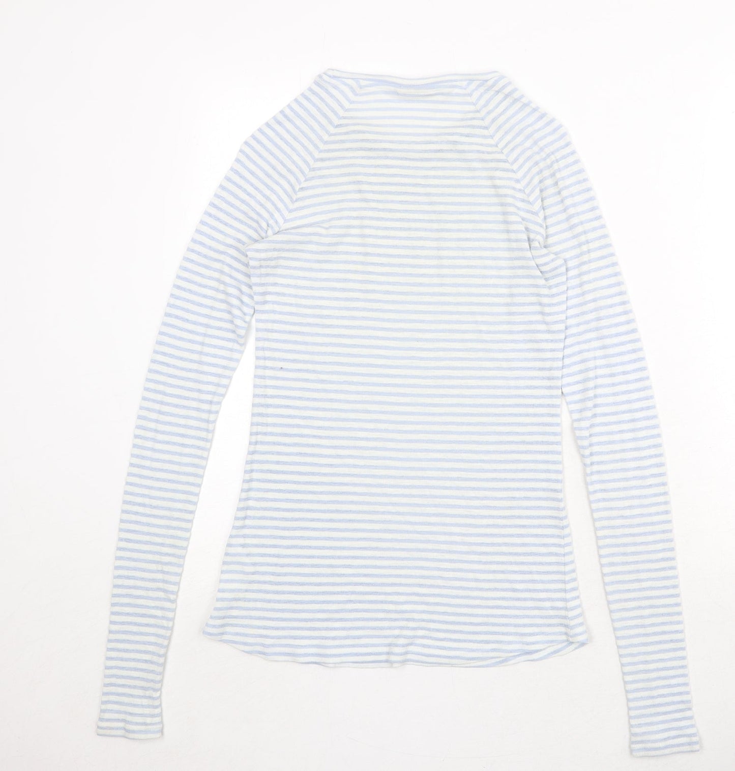 MTWTFSS Weekday Womens Blue Striped Cotton Basic T-Shirt Size S Round Neck
