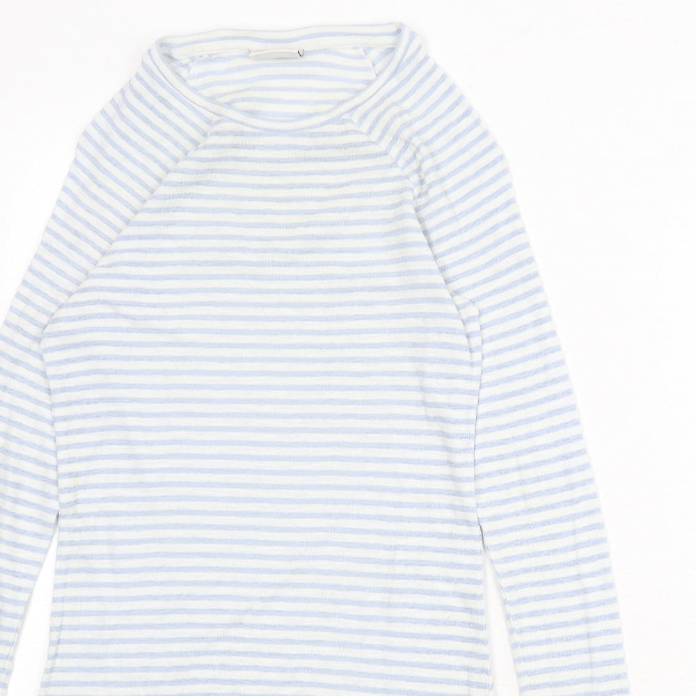 MTWTFSS Weekday Womens Blue Striped Cotton Basic T-Shirt Size S Round Neck