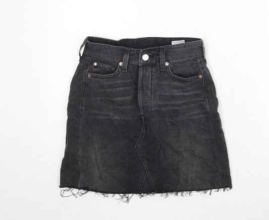H&M Womens Black Cotton A-Line Skirt Size 6 Zip