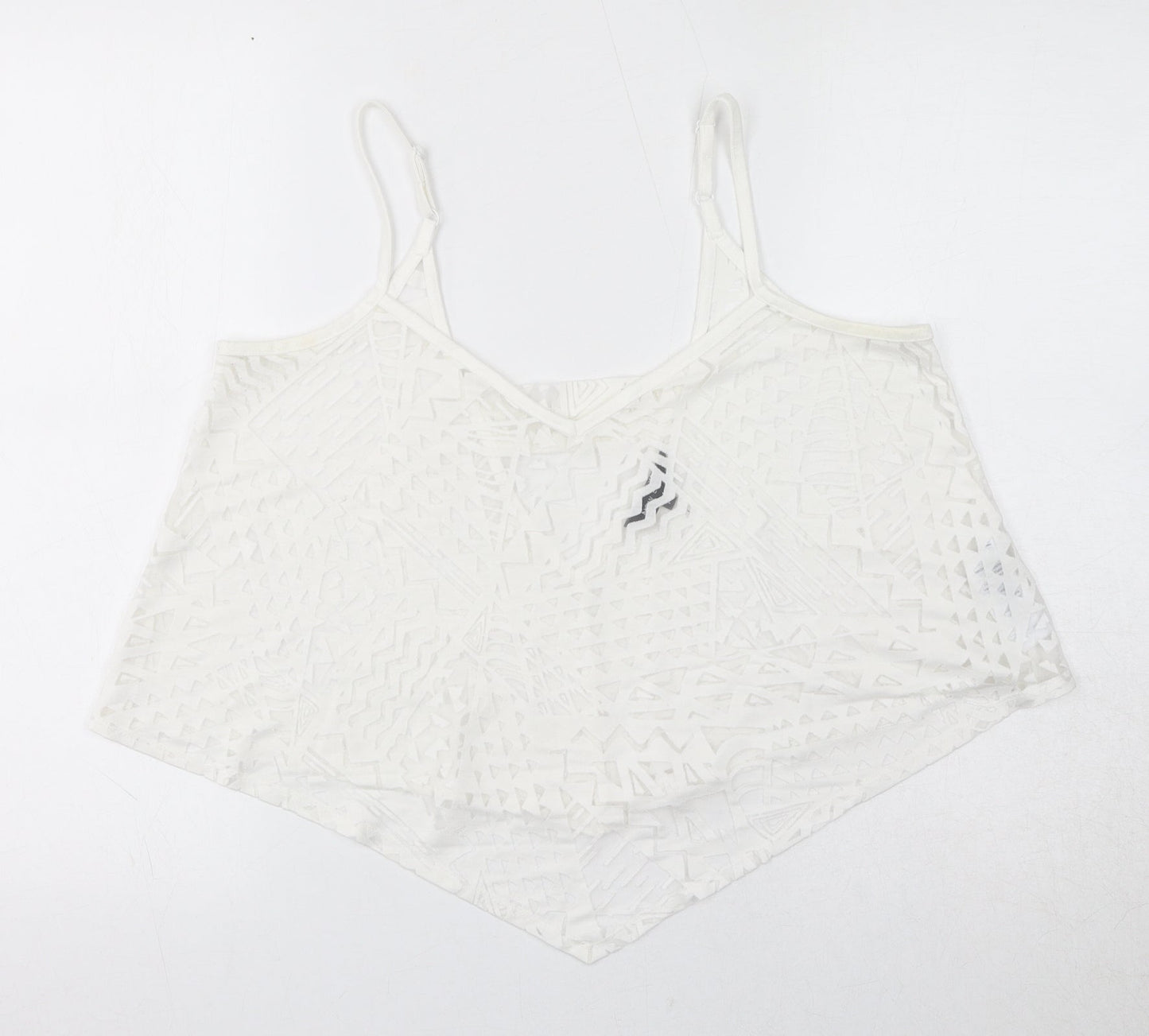 New Look Womens White Geometric Viscose Cropped Tank Size 14 V-Neck