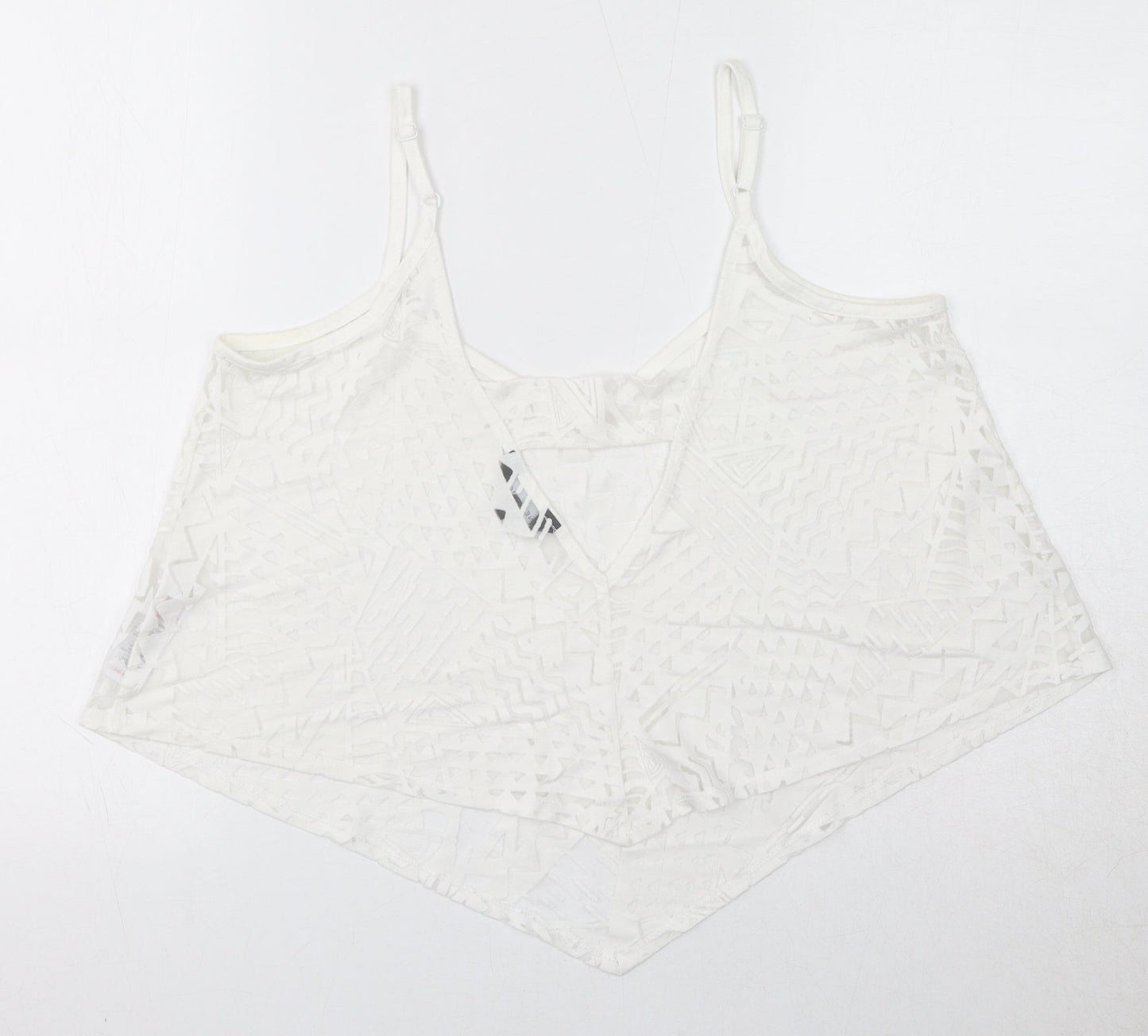 New Look Womens White Geometric Viscose Cropped Tank Size 14 V-Neck