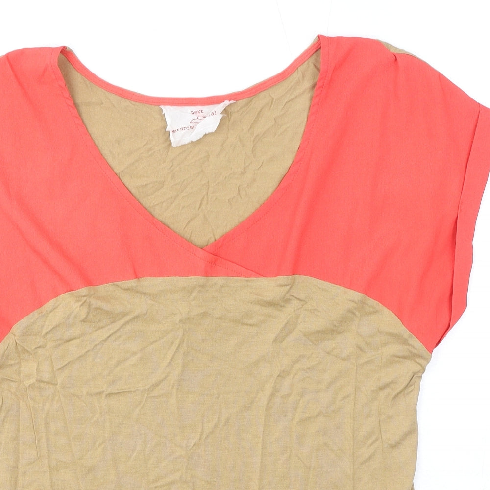NEXT Womens Brown Viscose Basic T-Shirt Size 12 V-Neck