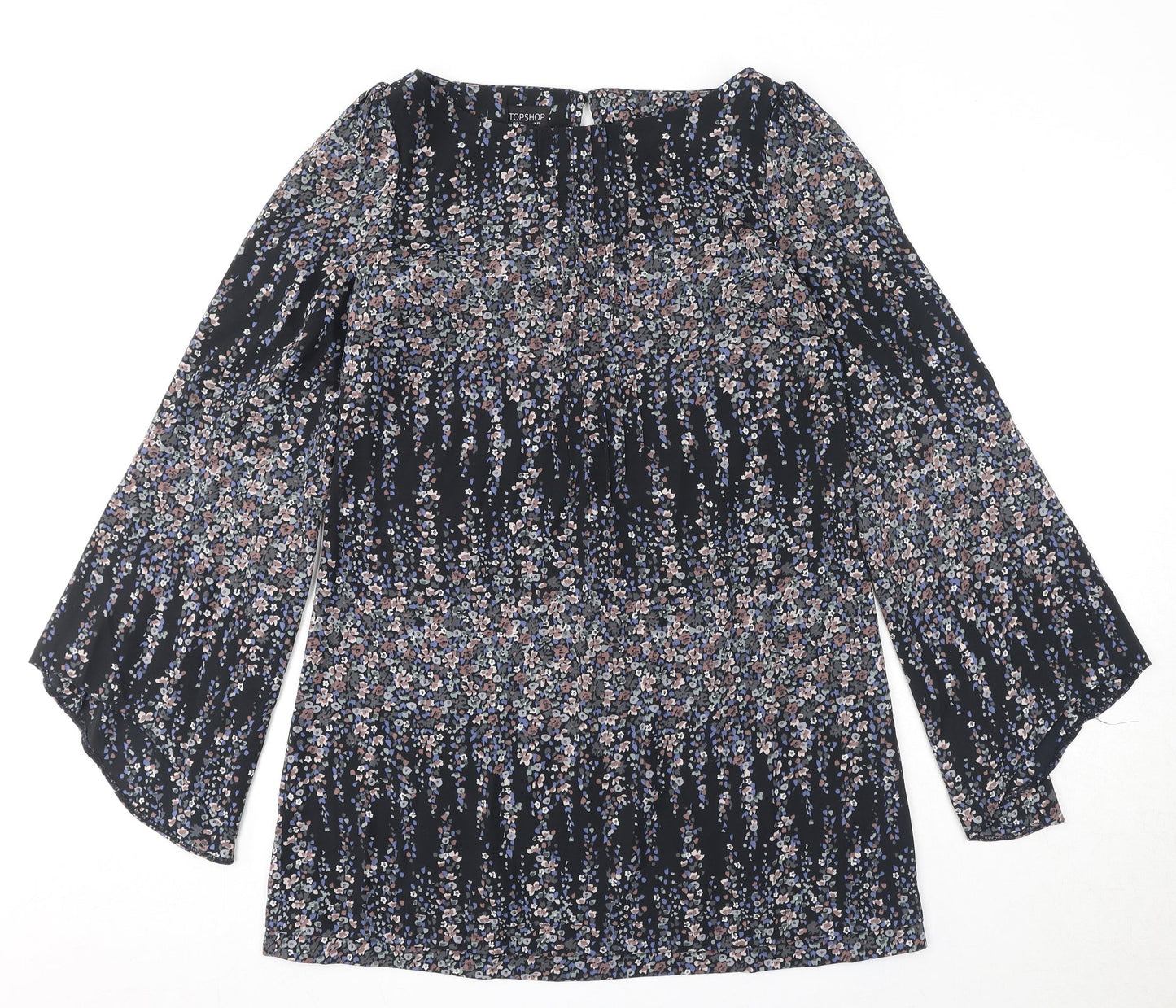 Topshop Womens Black Geometric Polyester Mini Size 10 Round Neck Button