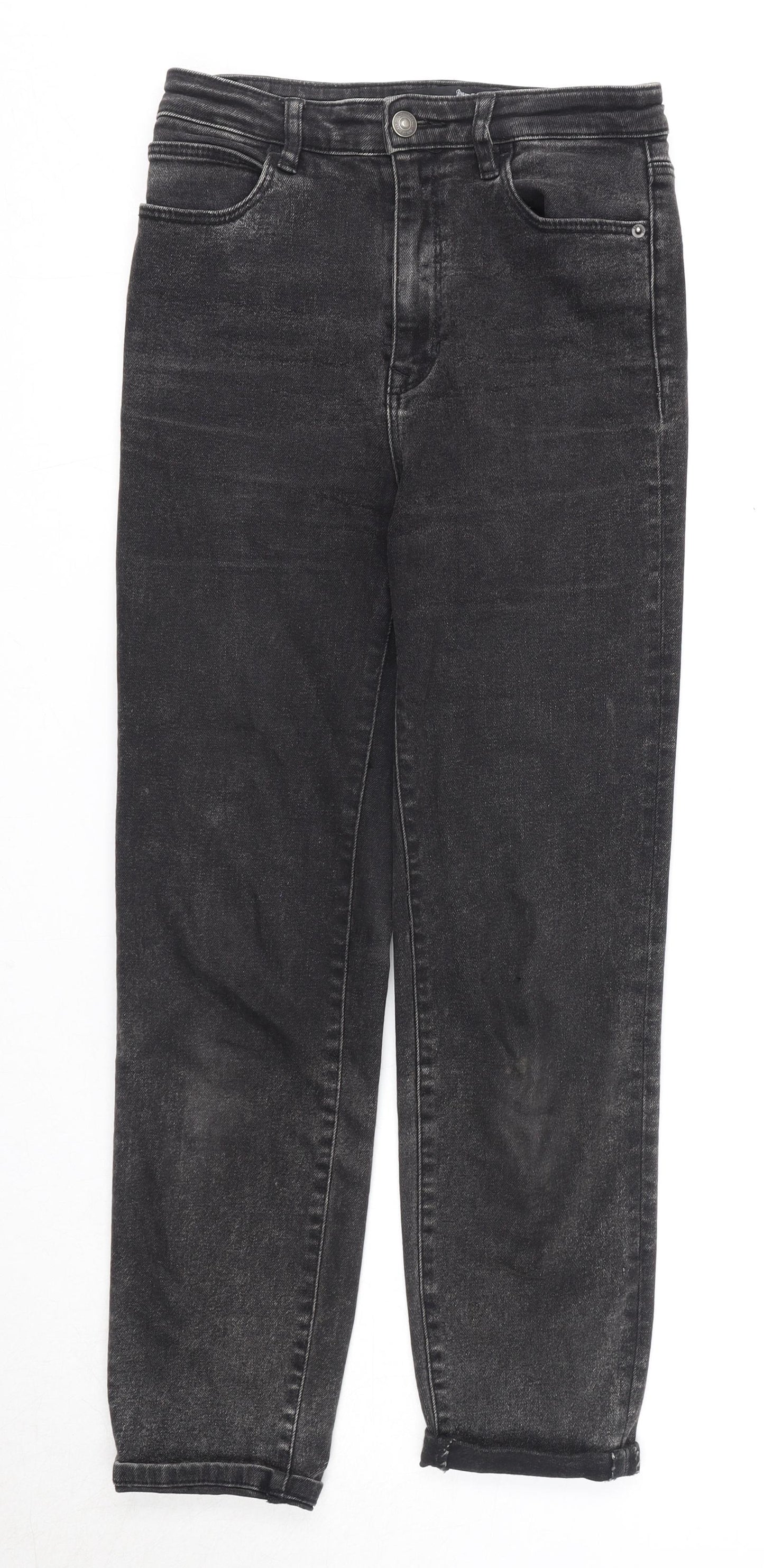 Stradivarius Womens Black Cotton Straight Jeans Size 8 Regular Zip
