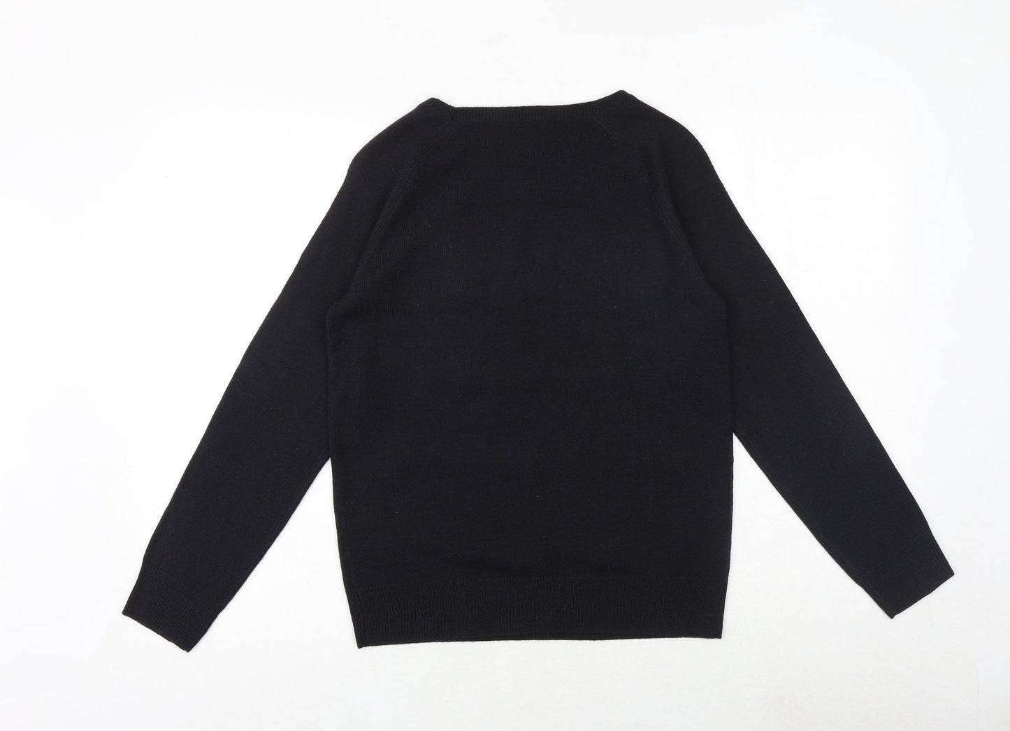 Marks and Spencer Womens Black Round Neck Geometric Acrylic Pullover Jumper Size 8