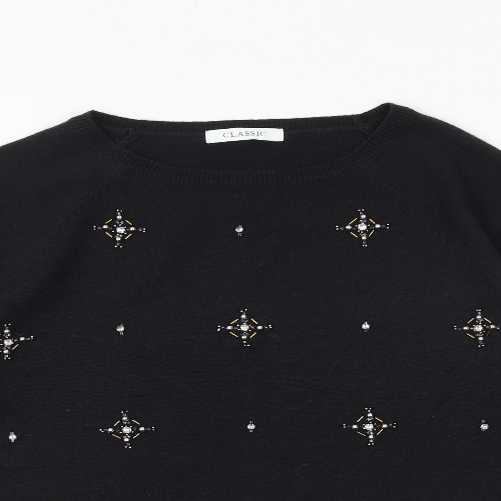 Marks and Spencer Womens Black Round Neck Geometric Acrylic Pullover Jumper Size 8