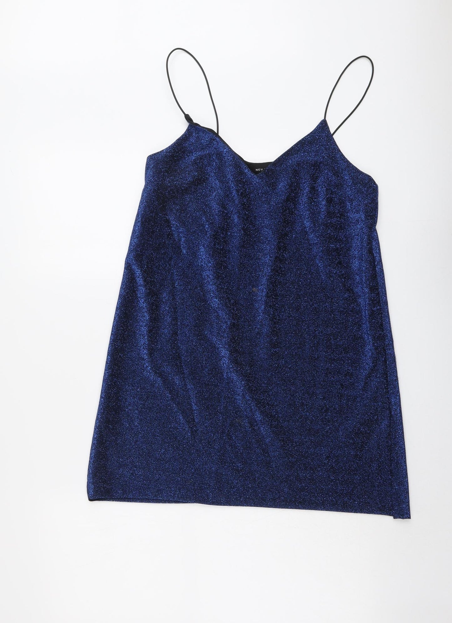 New Look Womens Blue Polyester Slip Dress Size 10 V-Neck Pullover