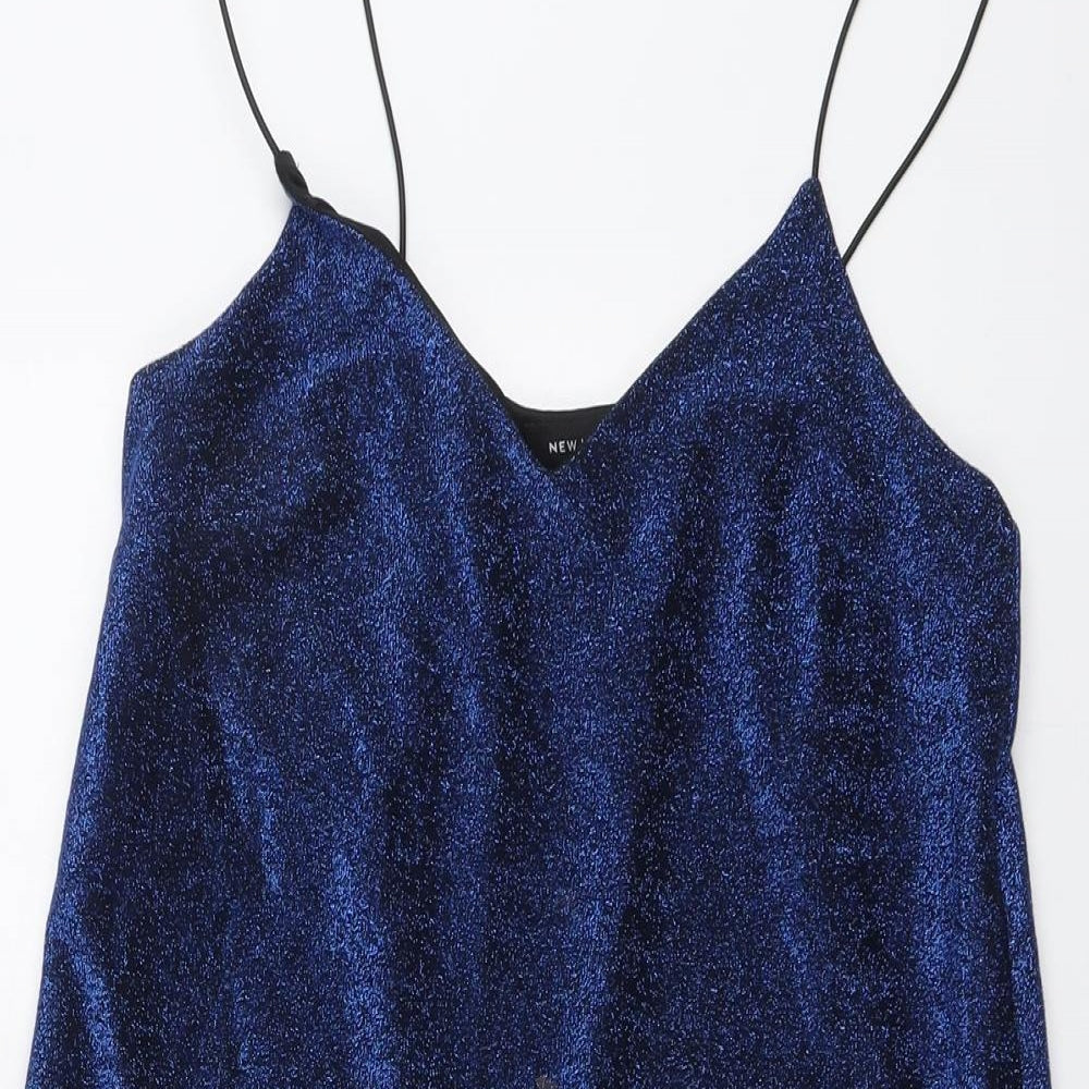 New Look Womens Blue Polyester Slip Dress Size 10 V-Neck Pullover
