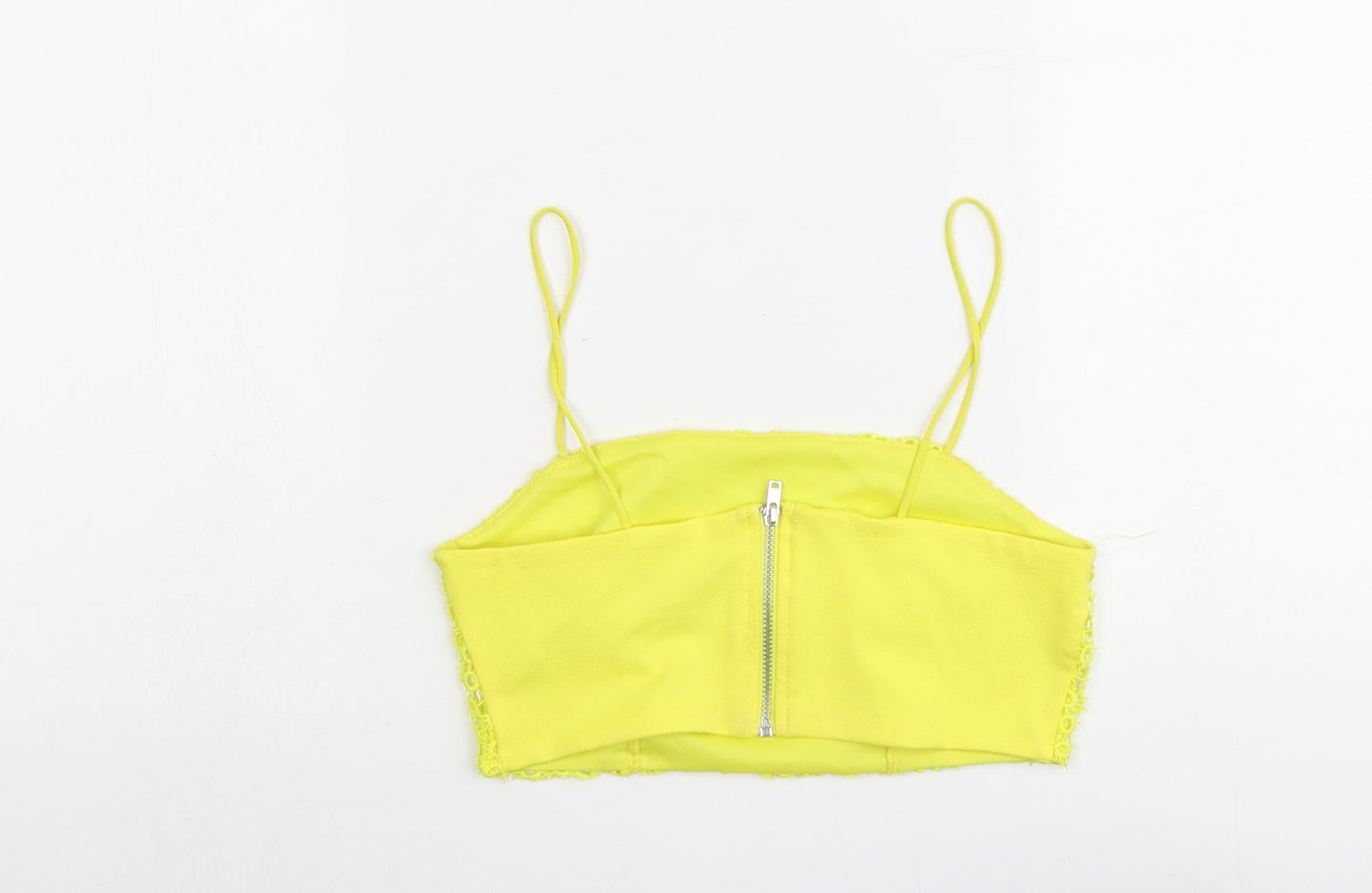 Topshop Womens Yellow Geometric Polyester Cropped Tank Size 6 Round Neck