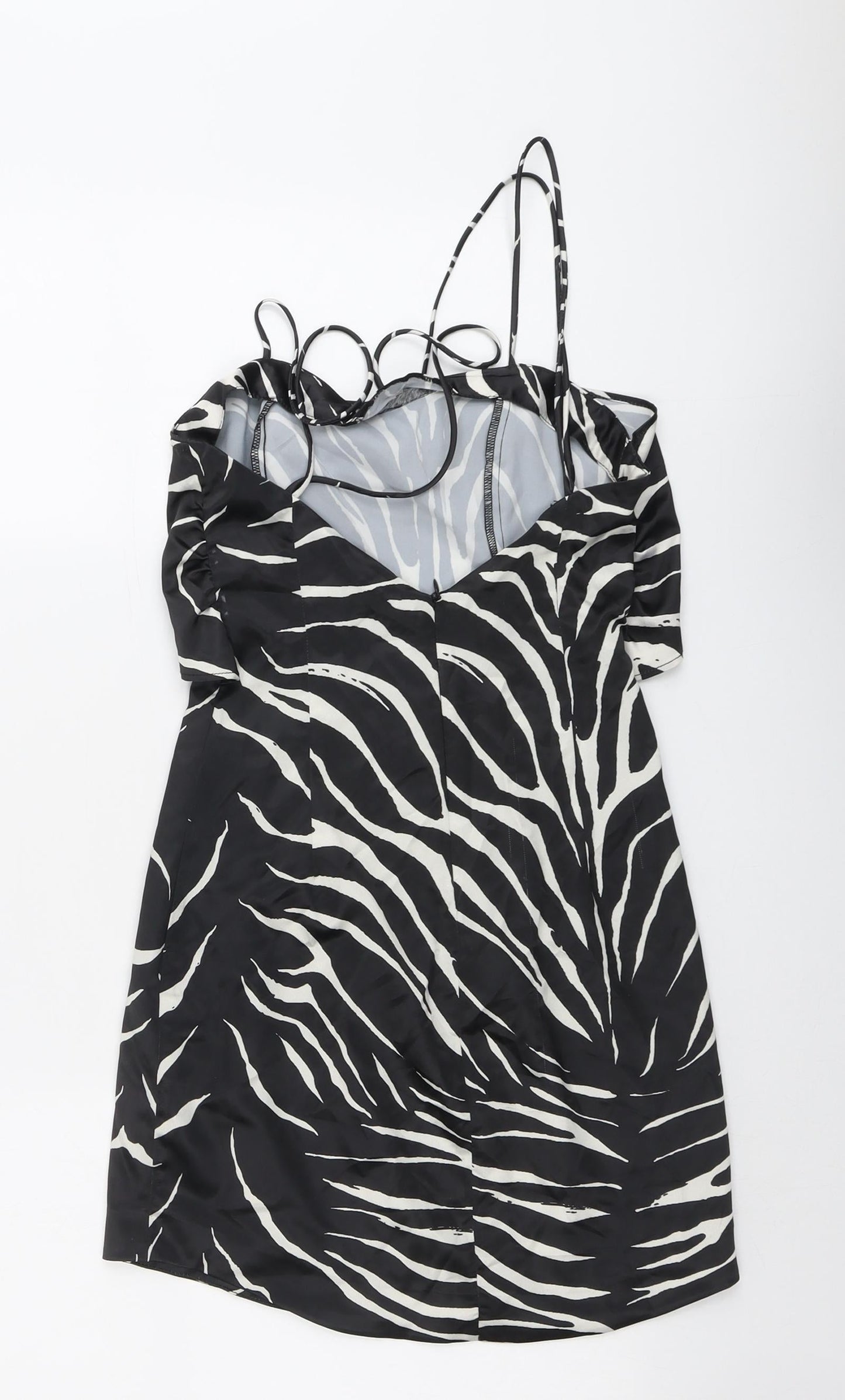 Zara Womens Black Animal Print Polyester A-Line Size XS V-Neck Zip - Zebra Pattern