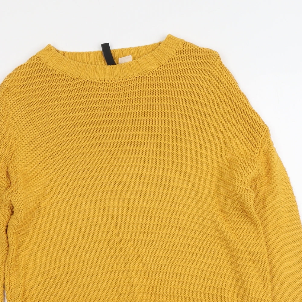 H&M Womens Yellow Round Neck Acrylic Pullover Jumper Size XS