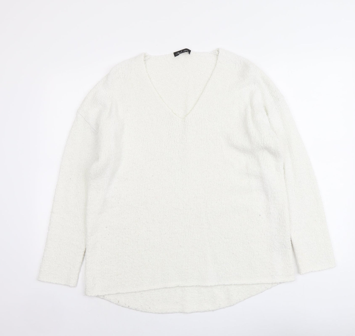 Micha Lounge Womens White V-Neck Acrylic Pullover Jumper Size XS