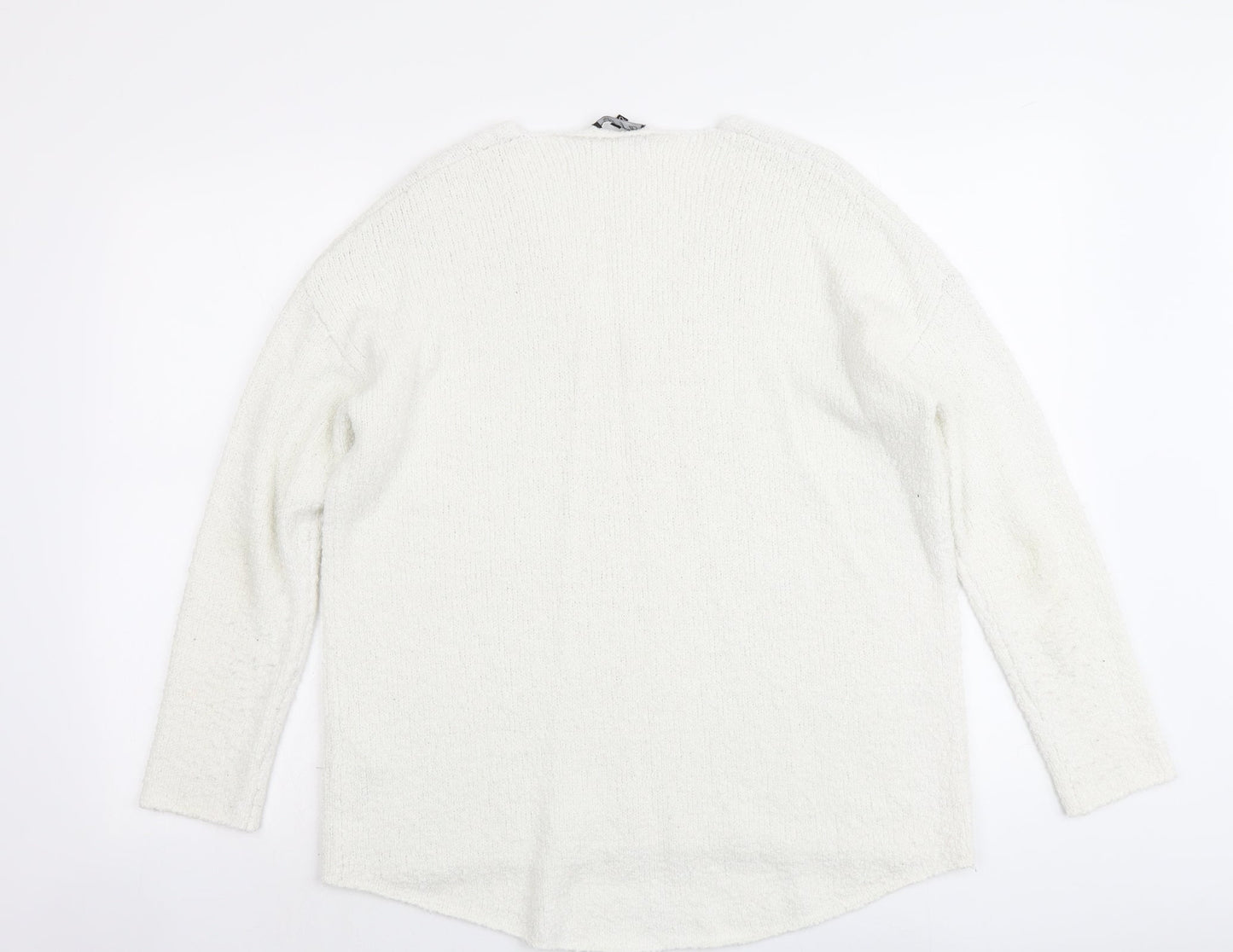 Micha Lounge Womens White V-Neck Acrylic Pullover Jumper Size XS