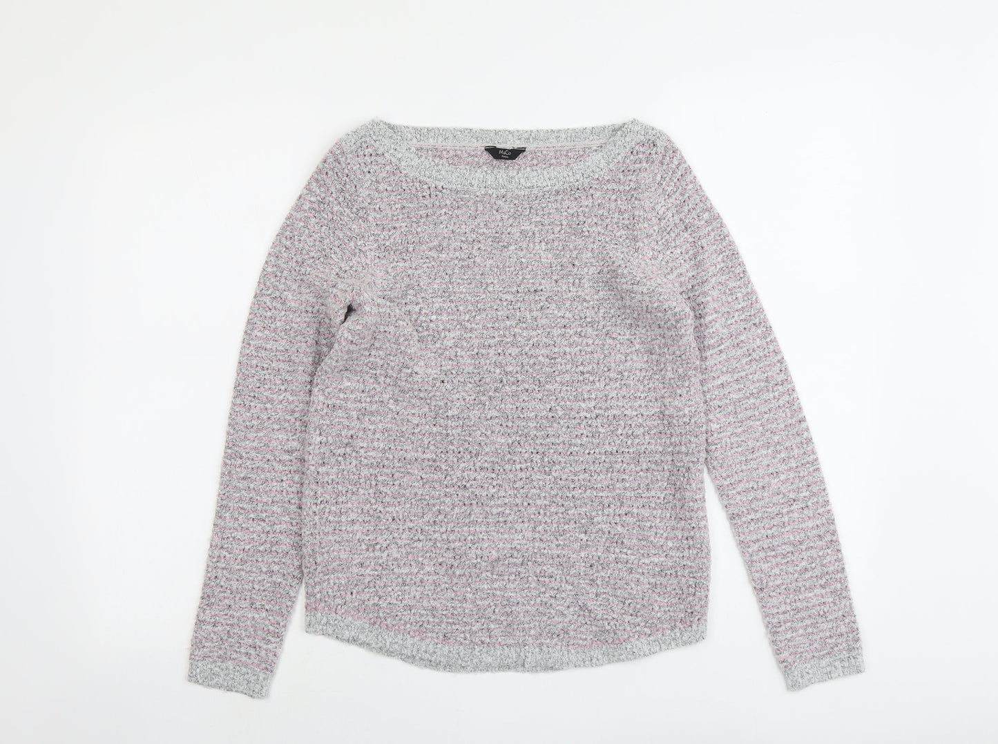 M&Co Womens Grey Boat Neck Acrylic Pullover Jumper Size 10