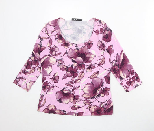 Alex & Co Womens Pink Floral Viscose Basic Blouse Size 8 Scoop Neck