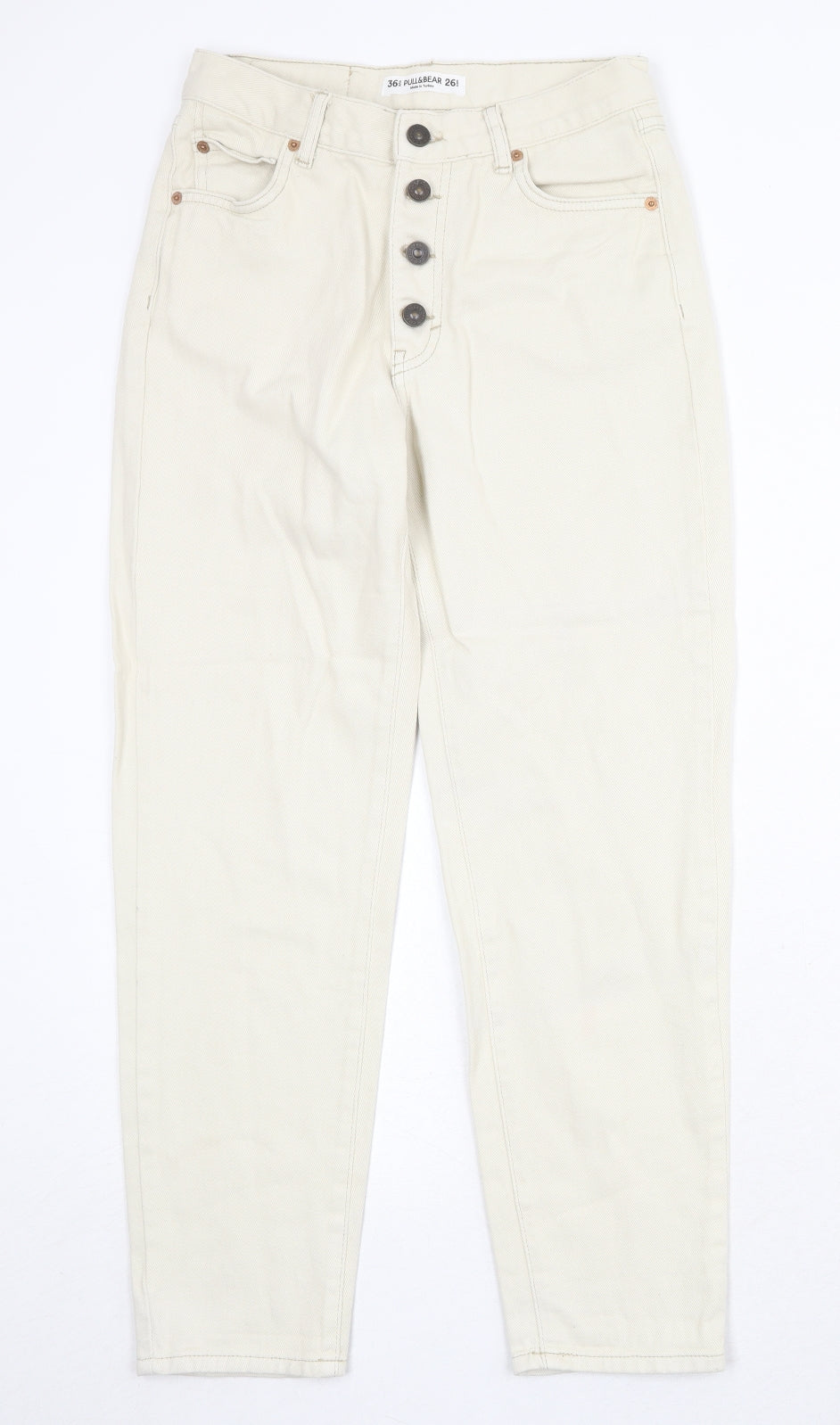 Pull&Bear Womens Beige Cotton Tapered Jeans Size 8 Regular Button