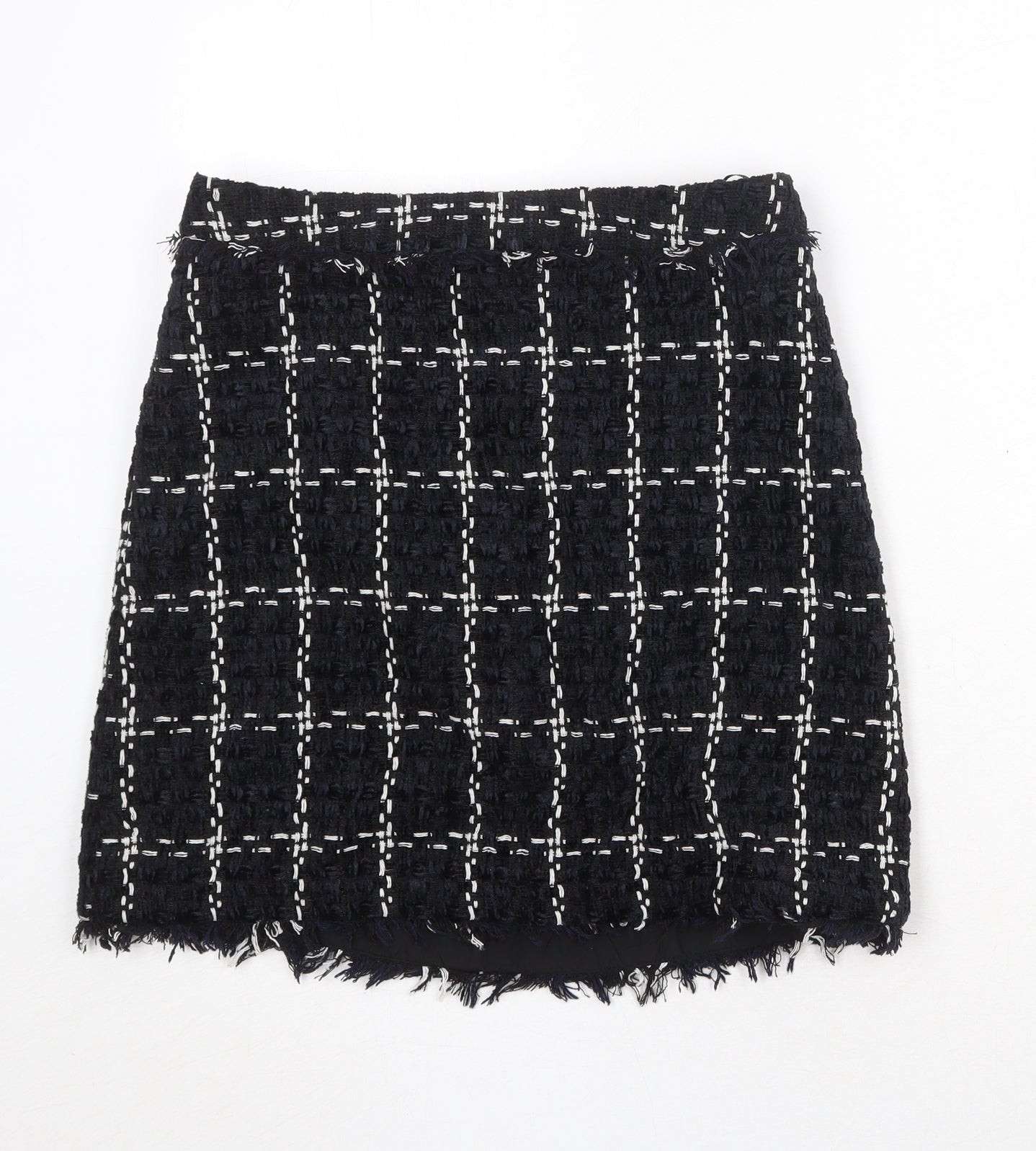 Warehouse Womens Black Check Polyester A-Line Skirt Size 10 Zip
