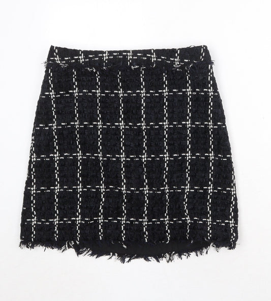 Warehouse Womens Black Check Polyester A-Line Skirt Size 10 Zip
