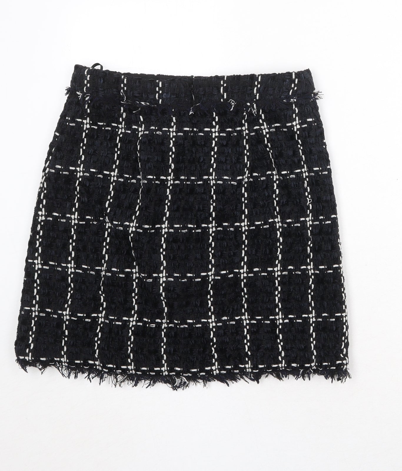Warehouse Womens Black Check Polyester A-Line Skirt Size 10 Zip