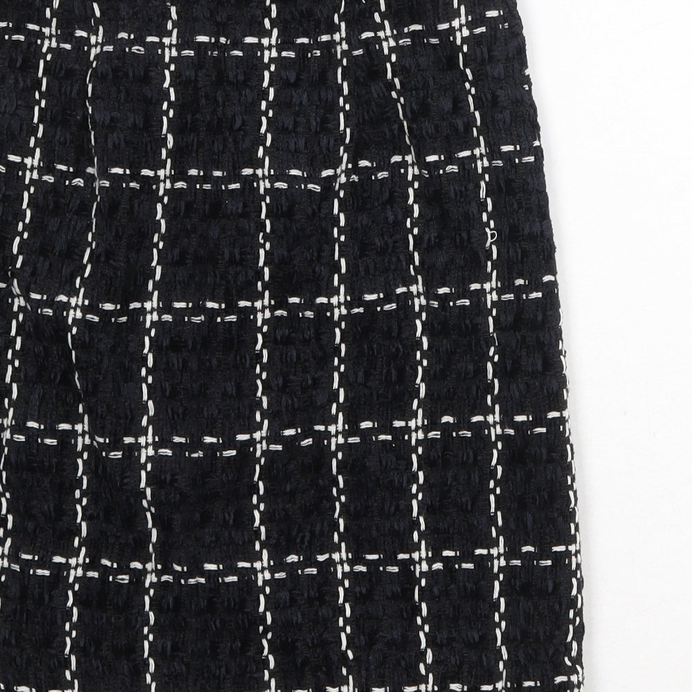 Warehouse Womens Black Check Polyester A-Line Skirt Size 10 Zip