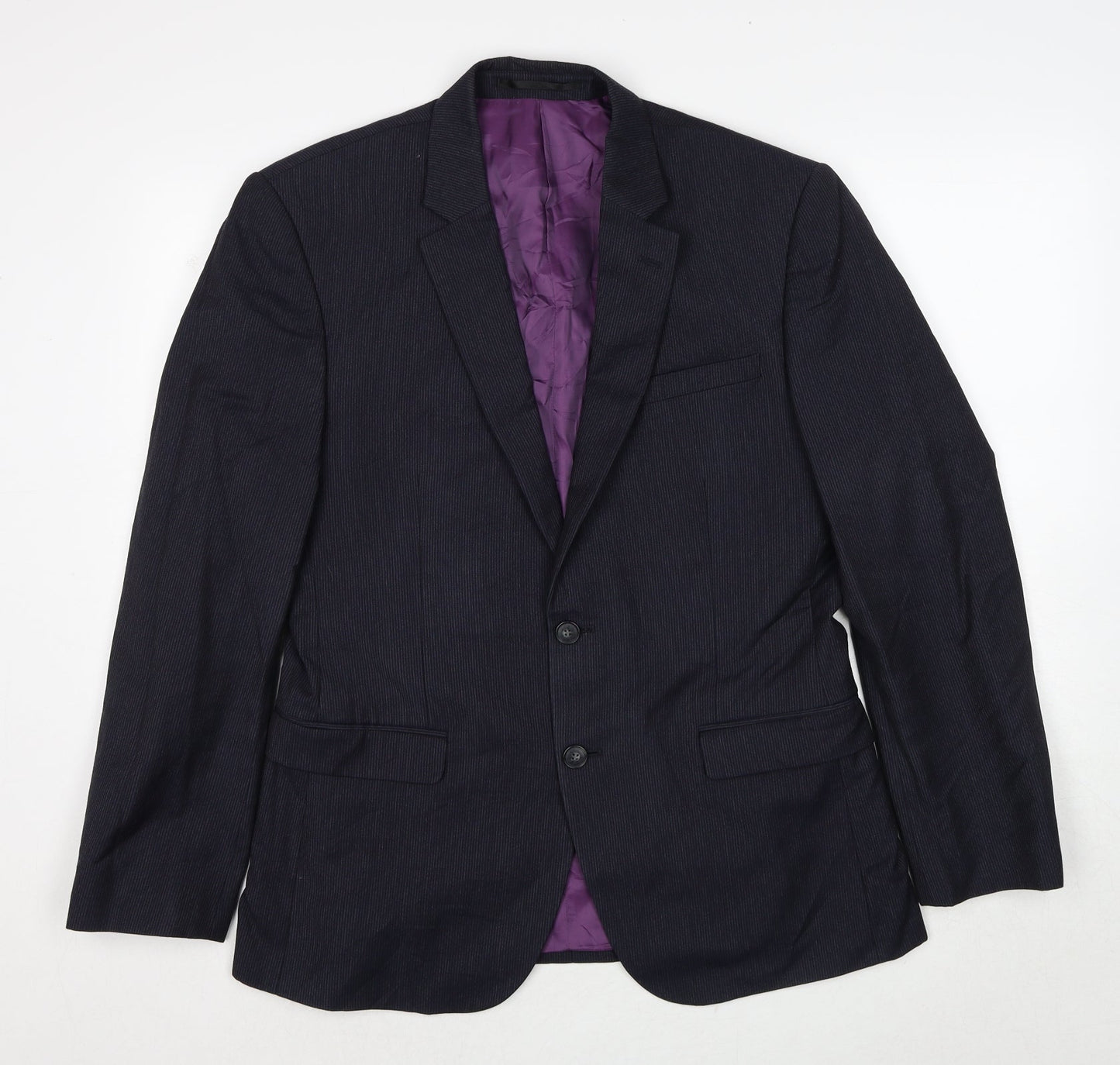 Fellini Mens Black Striped Polyester Jacket Suit Jacket Size 38 Regular