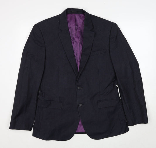 Fellini Mens Black Striped Polyester Jacket Suit Jacket Size 38 Regular