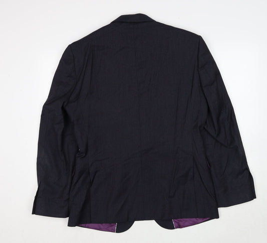 Fellini Mens Black Striped Polyester Jacket Suit Jacket Size 38 Regular