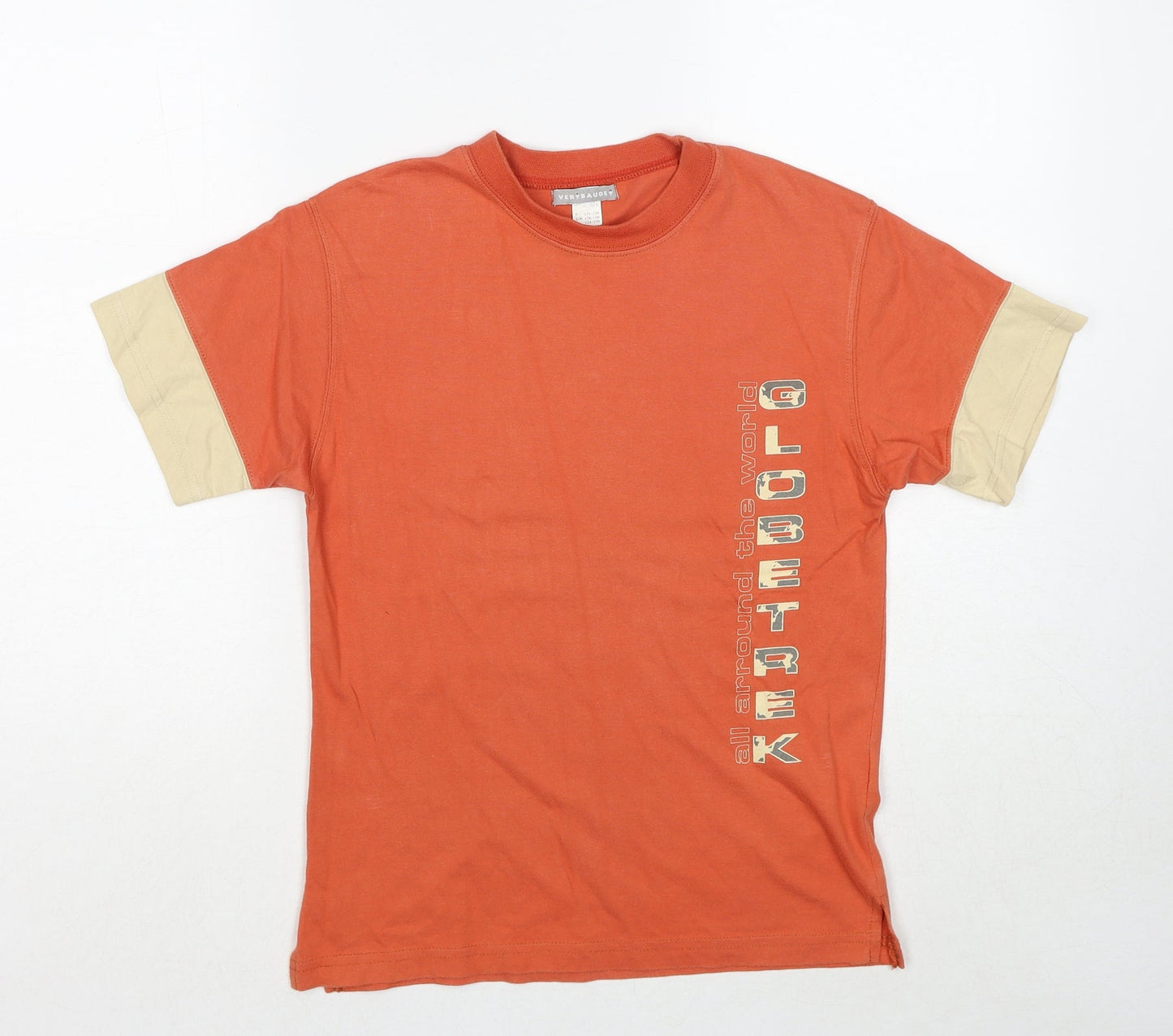 Vertbaudet Boys Orange Cotton Pullover T-Shirt Size 10 Years Crew Neck Pullover