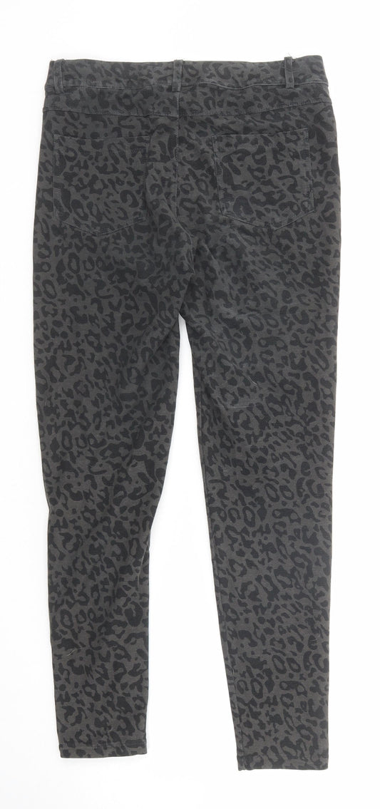 Real Clothing Womens Grey Animal Print Polyester Skinny Jeans Size S Regular Zip - Leopard Pattern