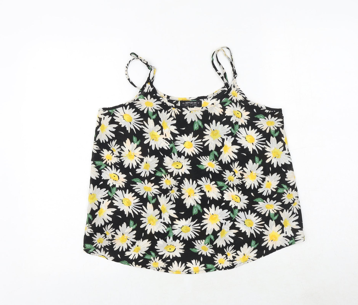 Cotton On Womens Black Floral Polyester Basic Tank Size S Round Neck - Daisy Print